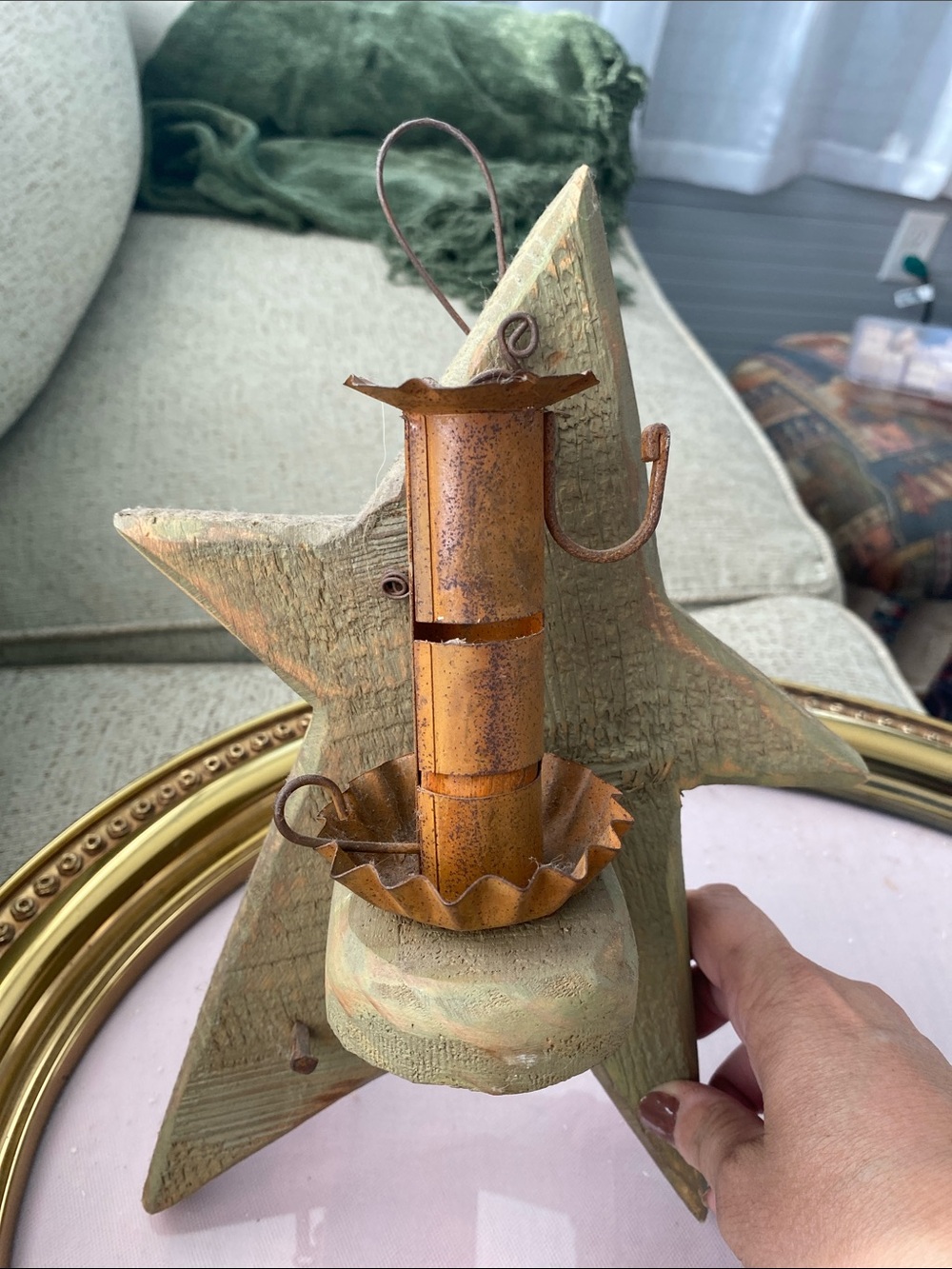 Primitive-country vintage handmade wooden star wall candle sconce